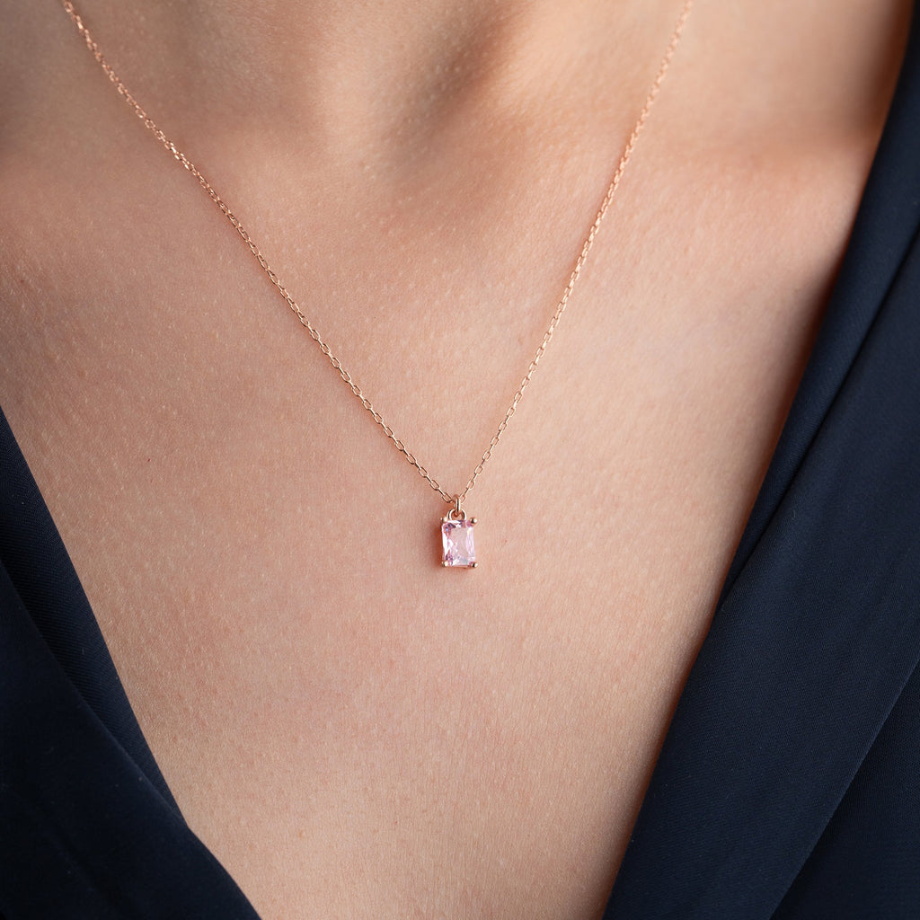 ROSA BAGUETTE HALSKETTE aus 925 Silber - Eleganter Halskette - AURIME