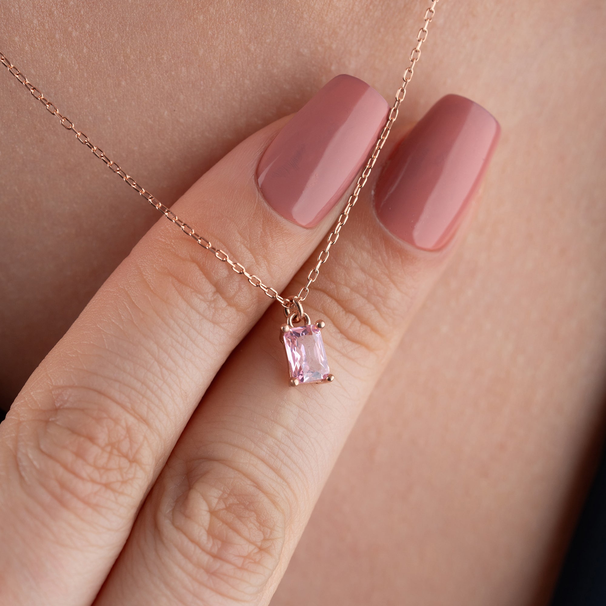 ROSA BAGUETTE HALSKETTE aus 925 Silber - Eleganter Halskette - AURIME