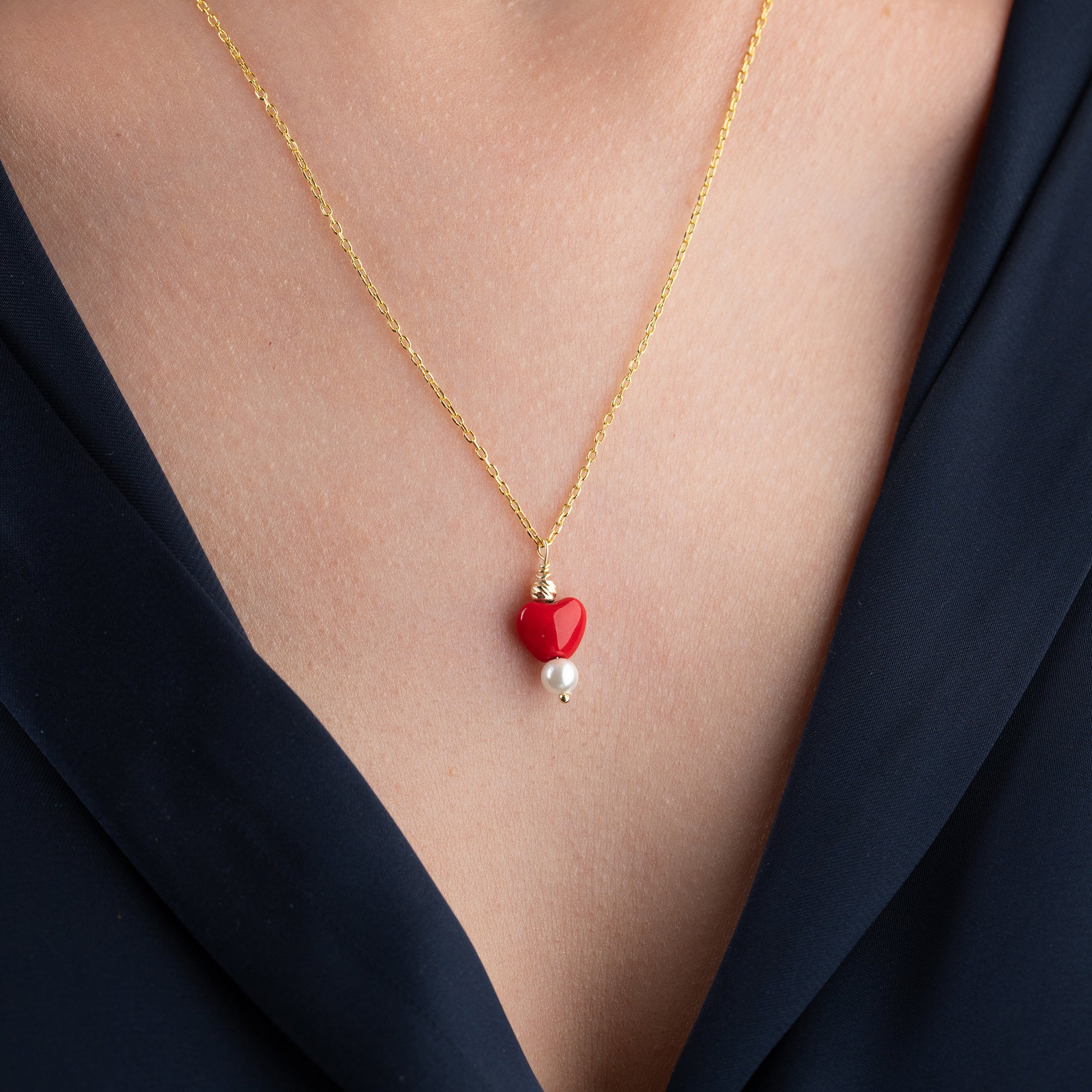 HERZ PERLE HALSKETTE aus 925 Silber - Eleganter Halskette - AURIME