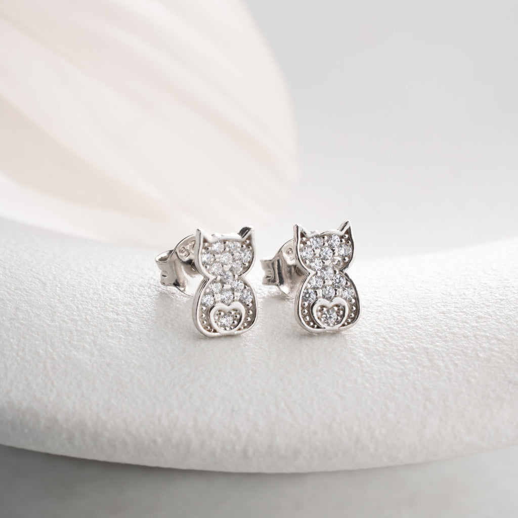 STEINIGE KATZE OHRRINGE | 925 SILBER