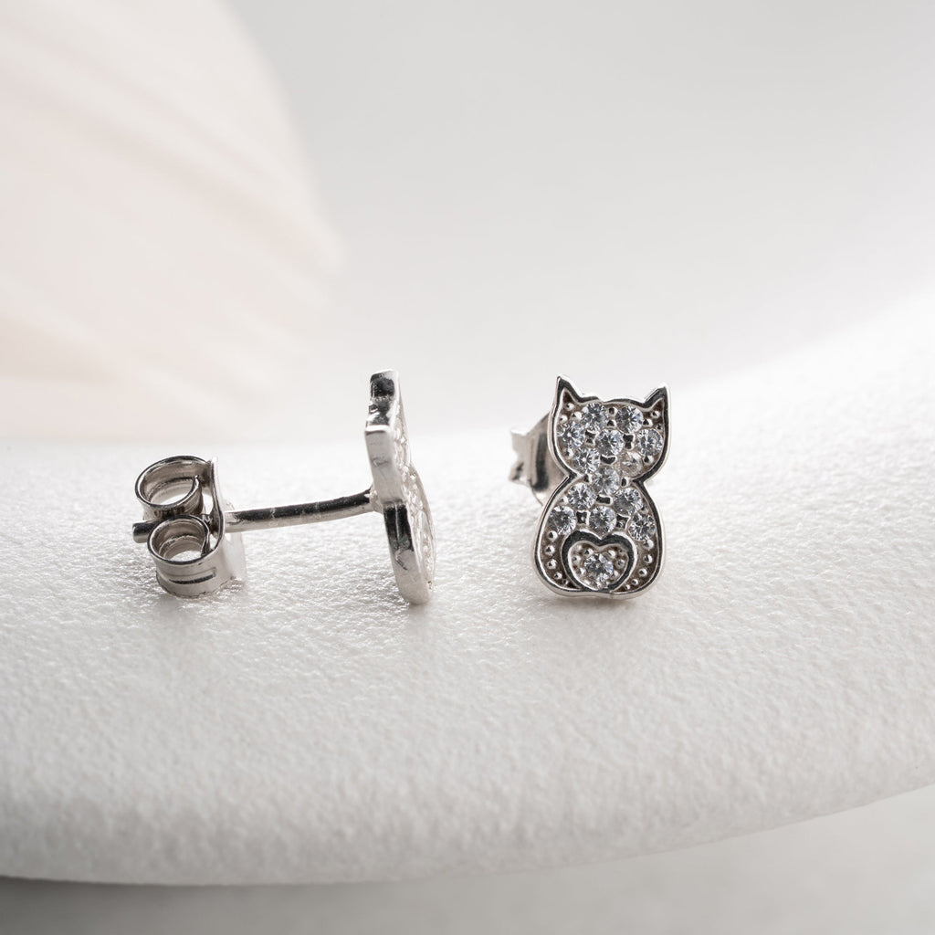 STEINIGE KATZE OHRRINGE | 925 SILBER