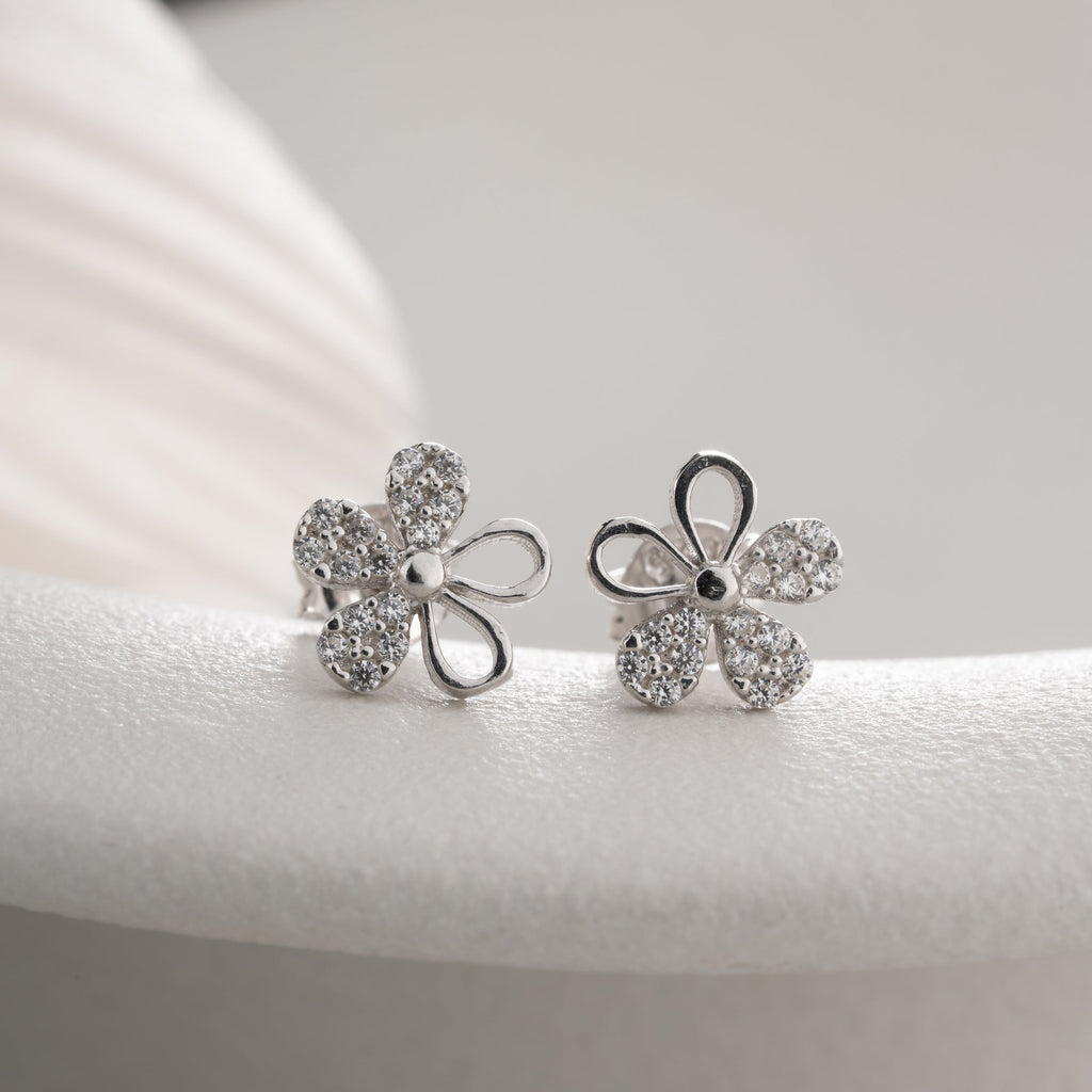 STEINIGE BLUME OHRRINGE | 925 SILBER