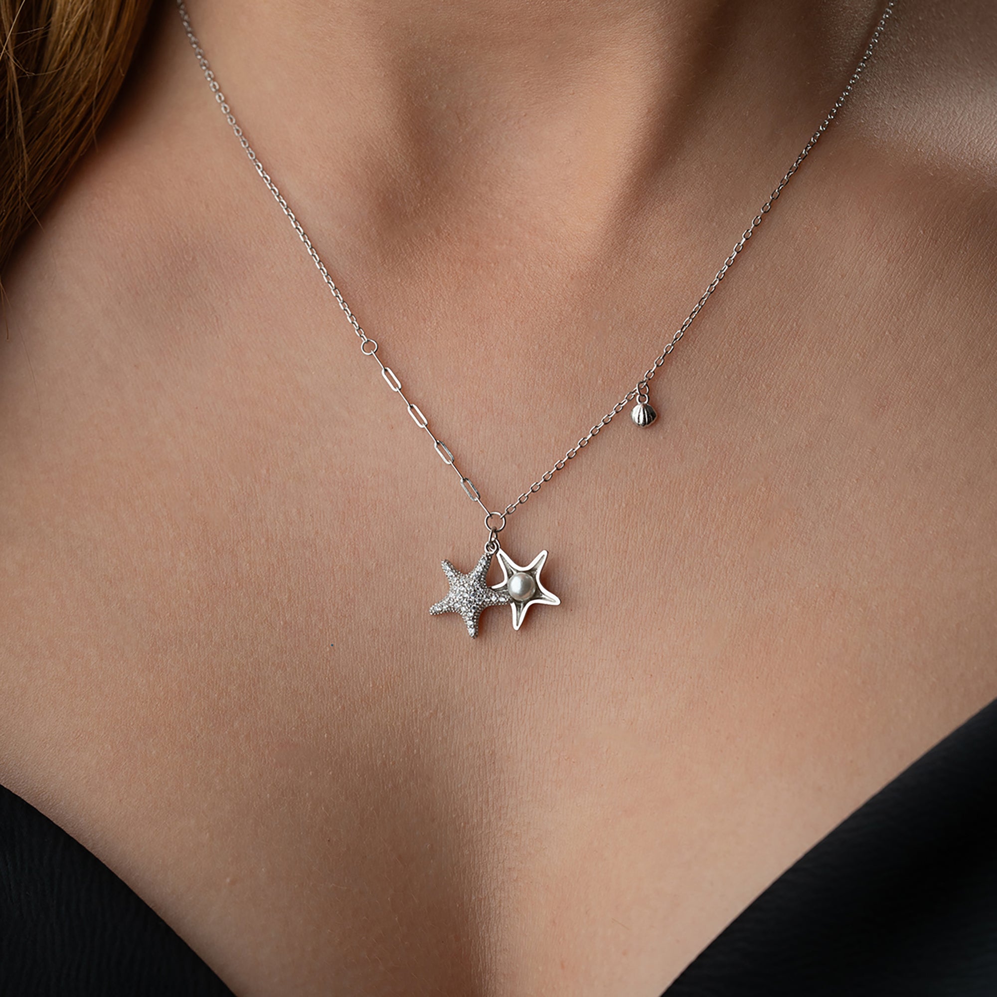 STERN PERAL KETTE aus 925 Silber - Eleganter Halskette - AURIME