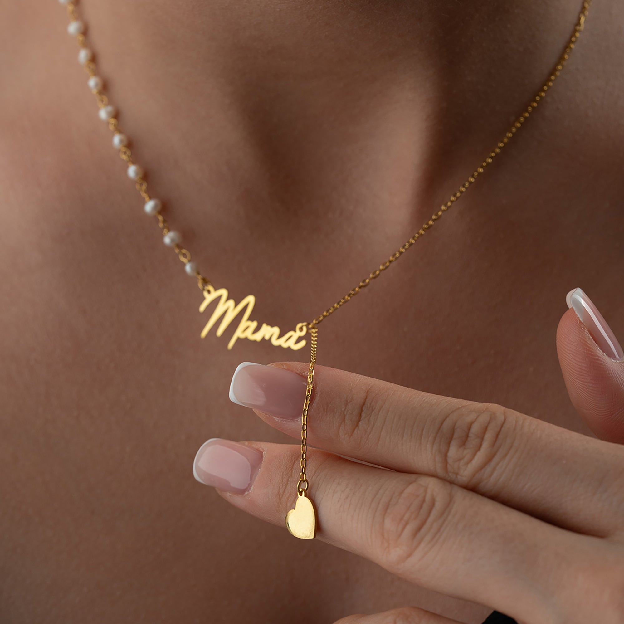 PEARL HEART NAMENS KETTE aus 925 Silber - Eleganter Halskette - AURIME