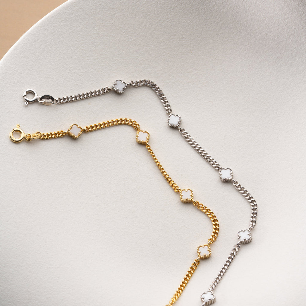 WEISSER KLEE PAAR-ARMBÄNDER | 925 SILBER
