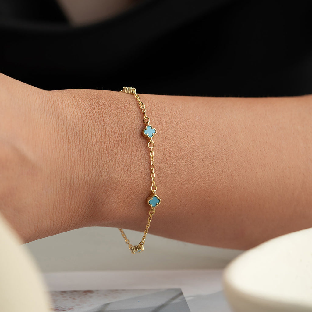 MINIMAL TURKIS KLEE ARMKETTE aus 925 Silber - Eleganter Halskette - AURIME