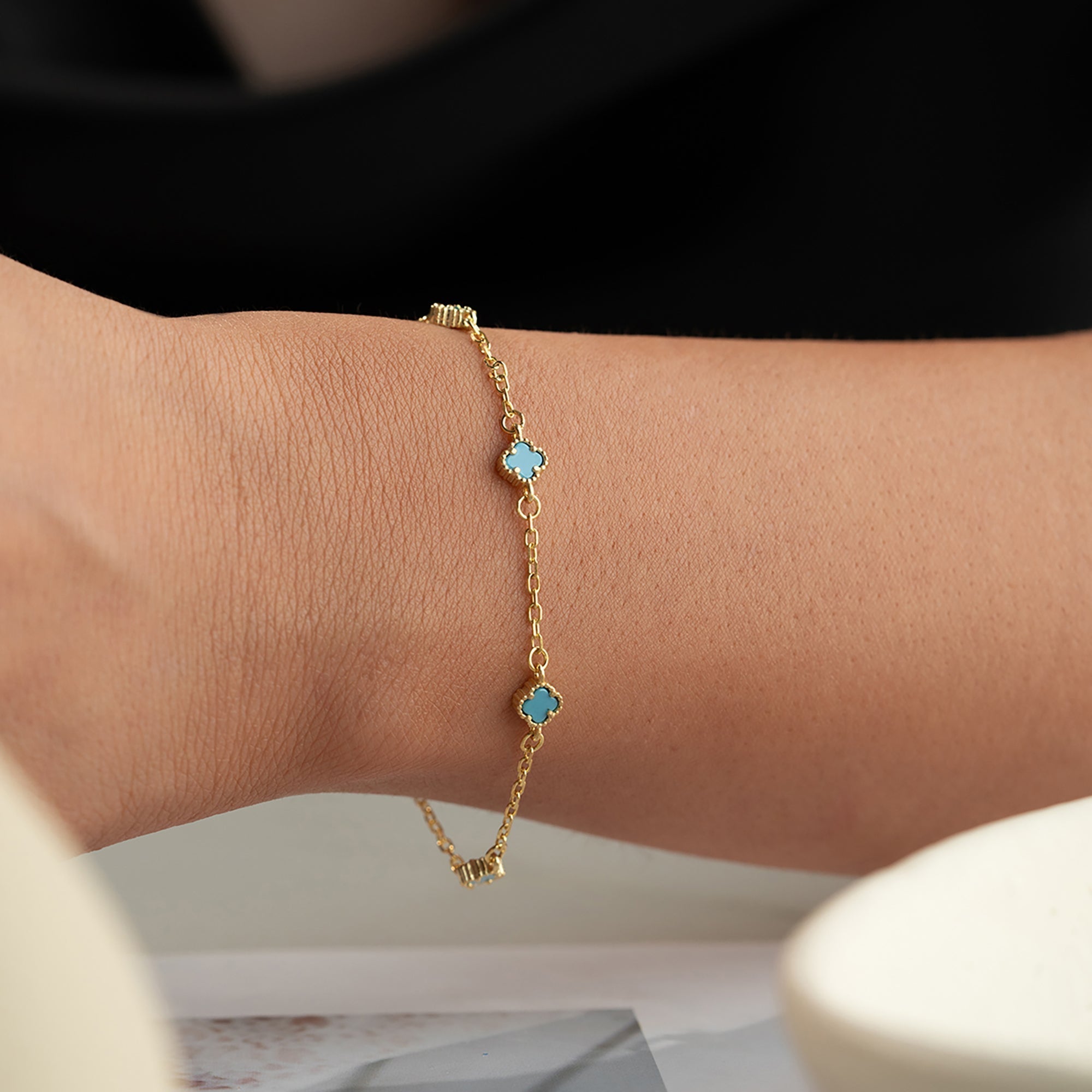 MINIMAL TURKIS KLEE ARMKETTE aus 925 Silber - Eleganter Halskette - AURIME