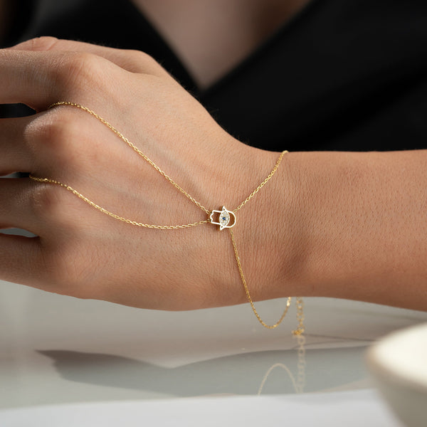 Mini Fatimas Handkette aus 925 Silber von Aurime, detailreiche Kette mit Fatima-Hand-Anhänger, elegante Schmuckstück für Damen