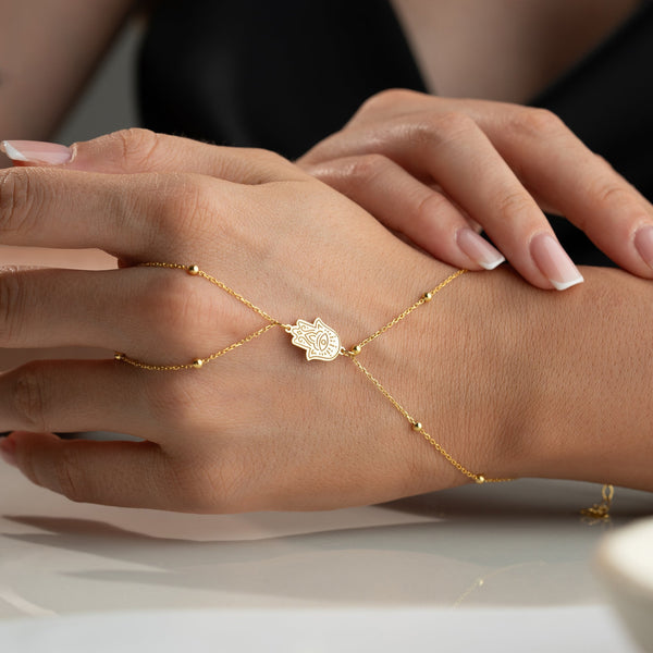 Gepunktete Fatimas Hand Handkette aus 925 Silber von AURIME, detailreiche Silberschmuck mit traditionellem Design