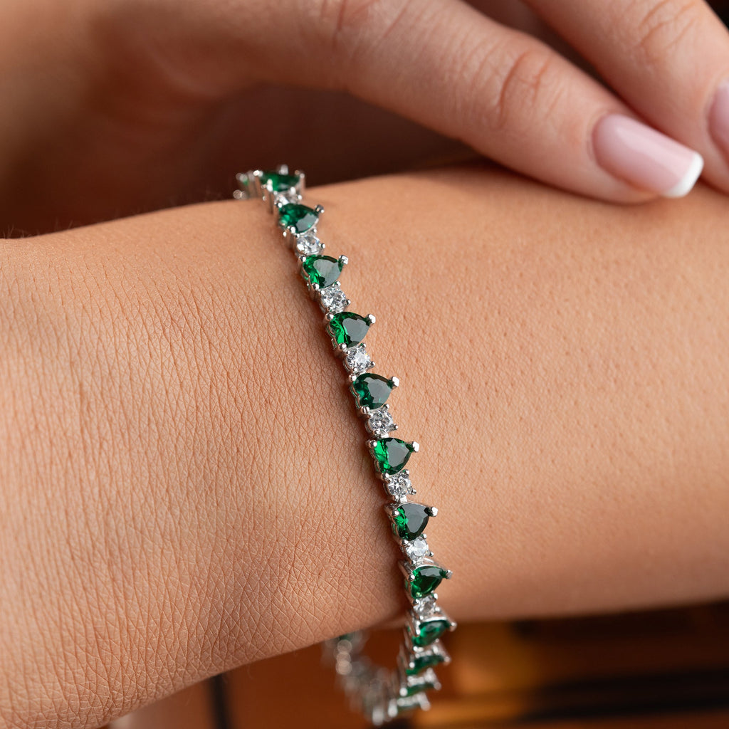 GRÜNER HERZ ARMKETTE | 925 SILBER