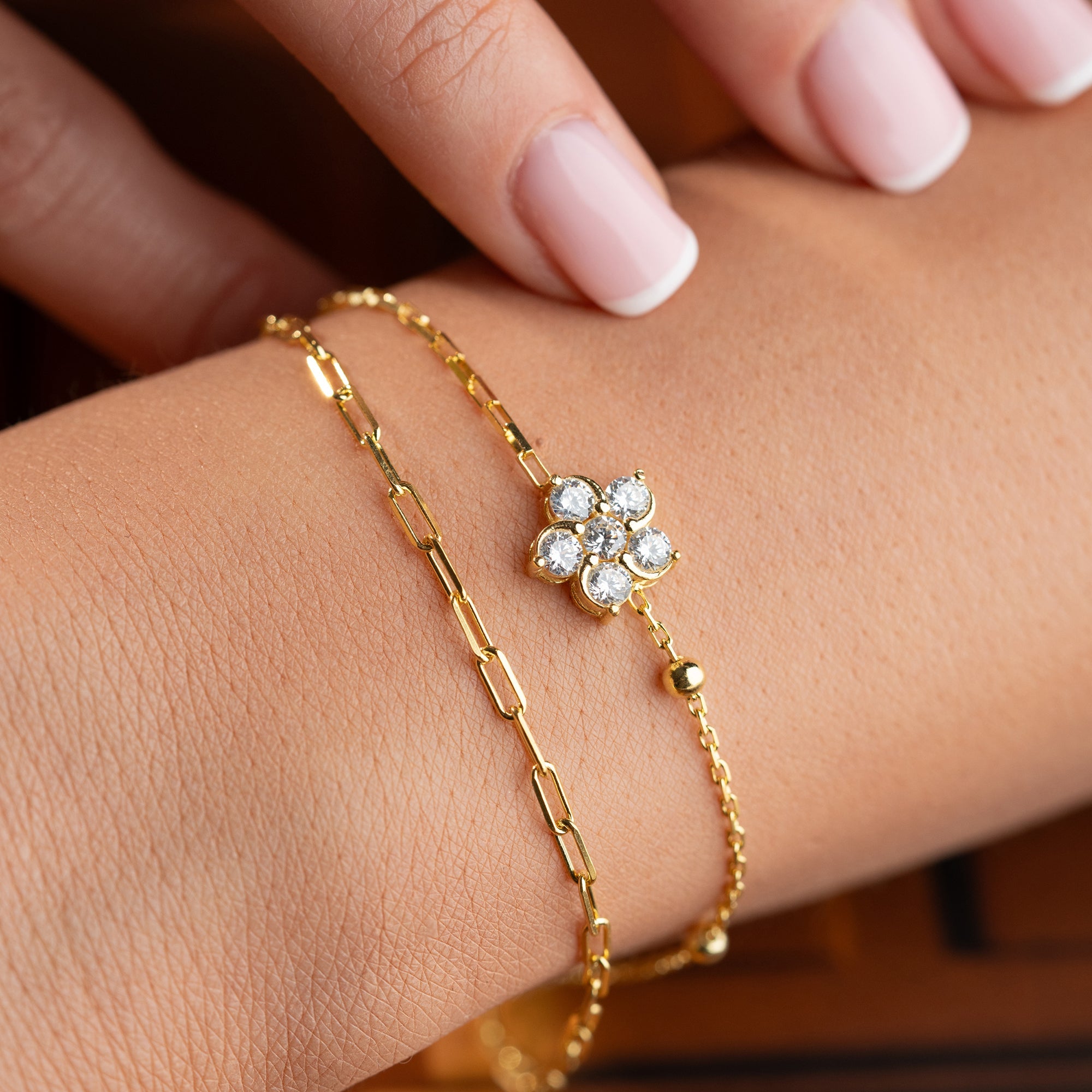 DUO ZIRKONIA DAISY ARMKETTE | 925 SILBER