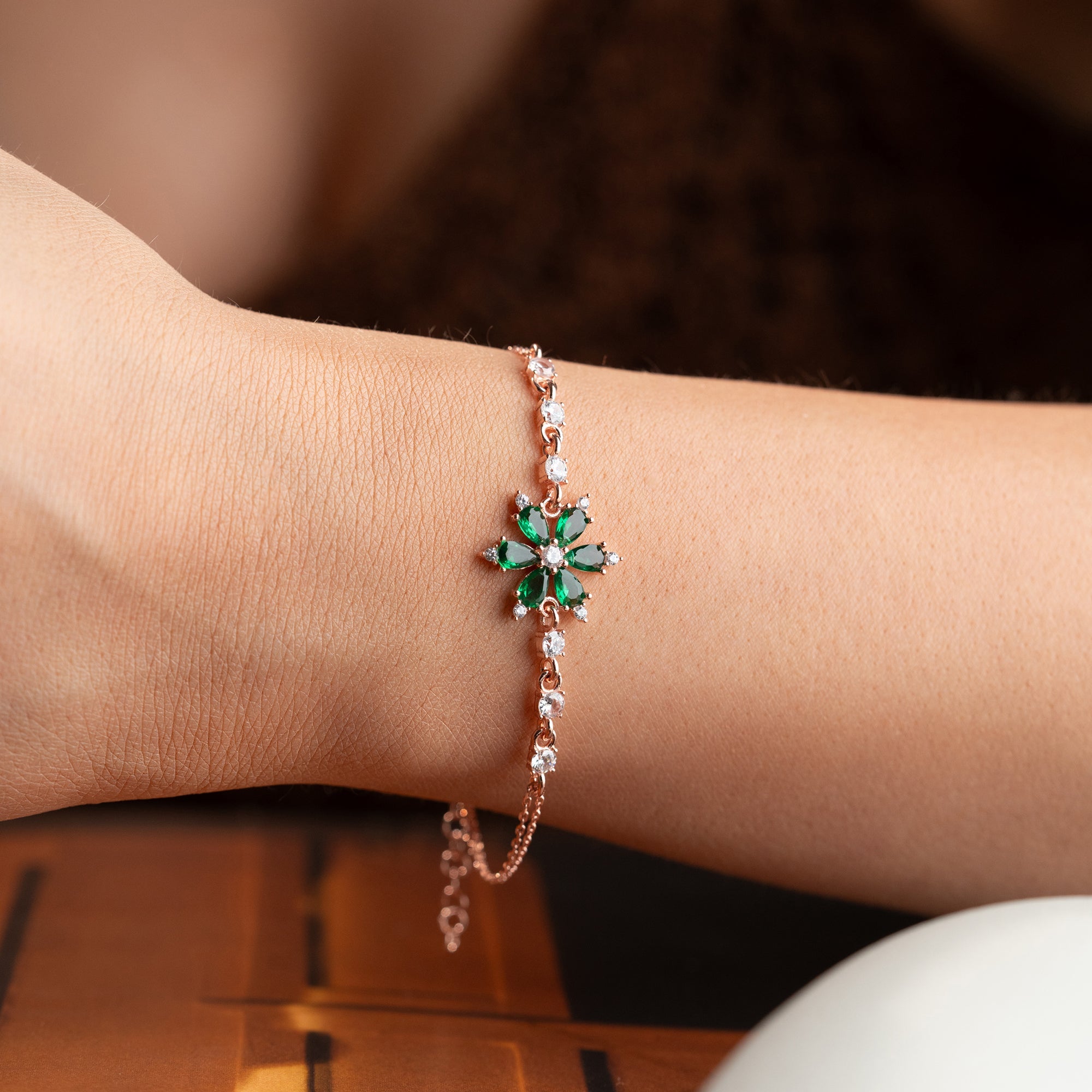 GRÜNER LOTUS ARMKETTE | 925 SILBER