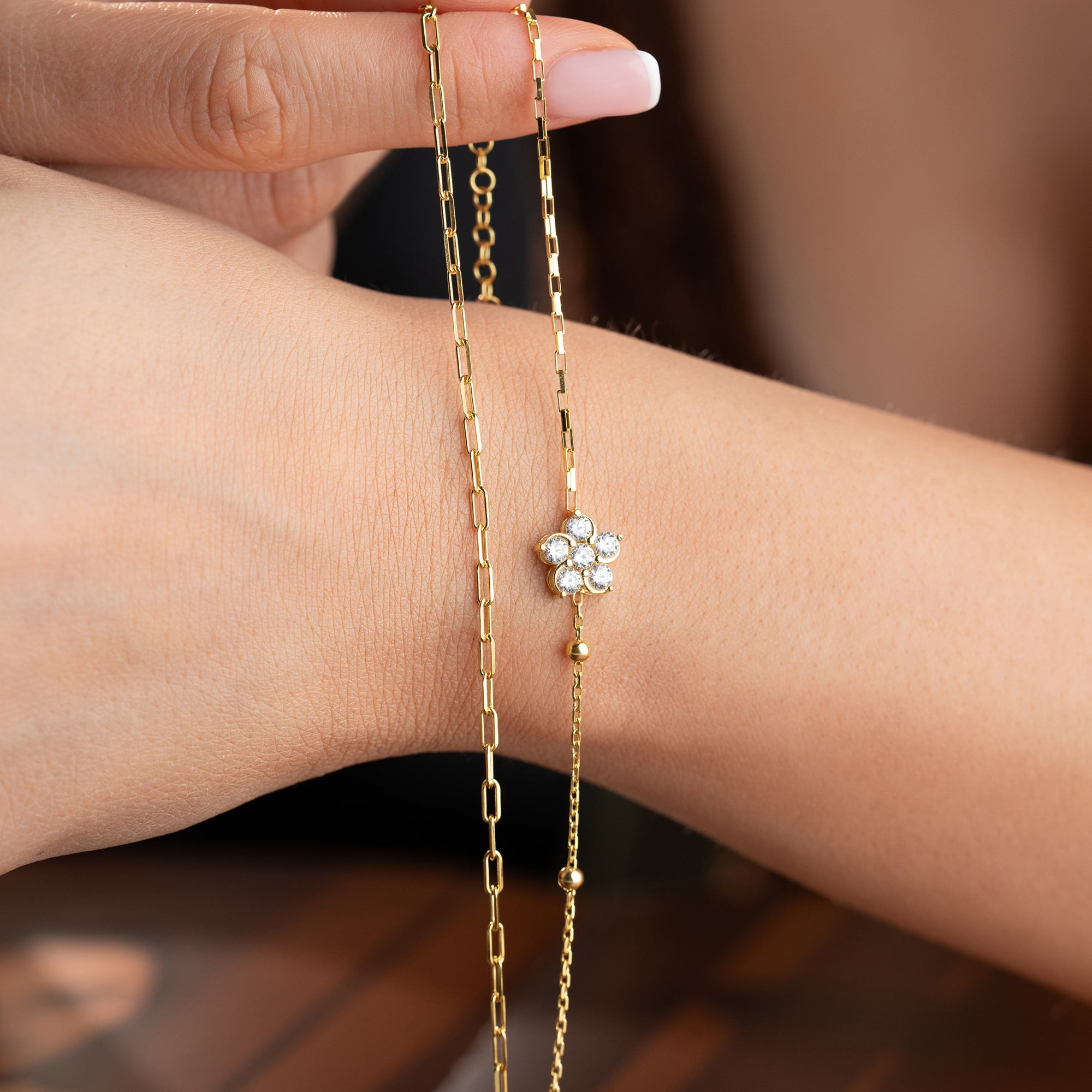 DUO ZIRKONIA DAISY ARMKETTE | 925 SILBER