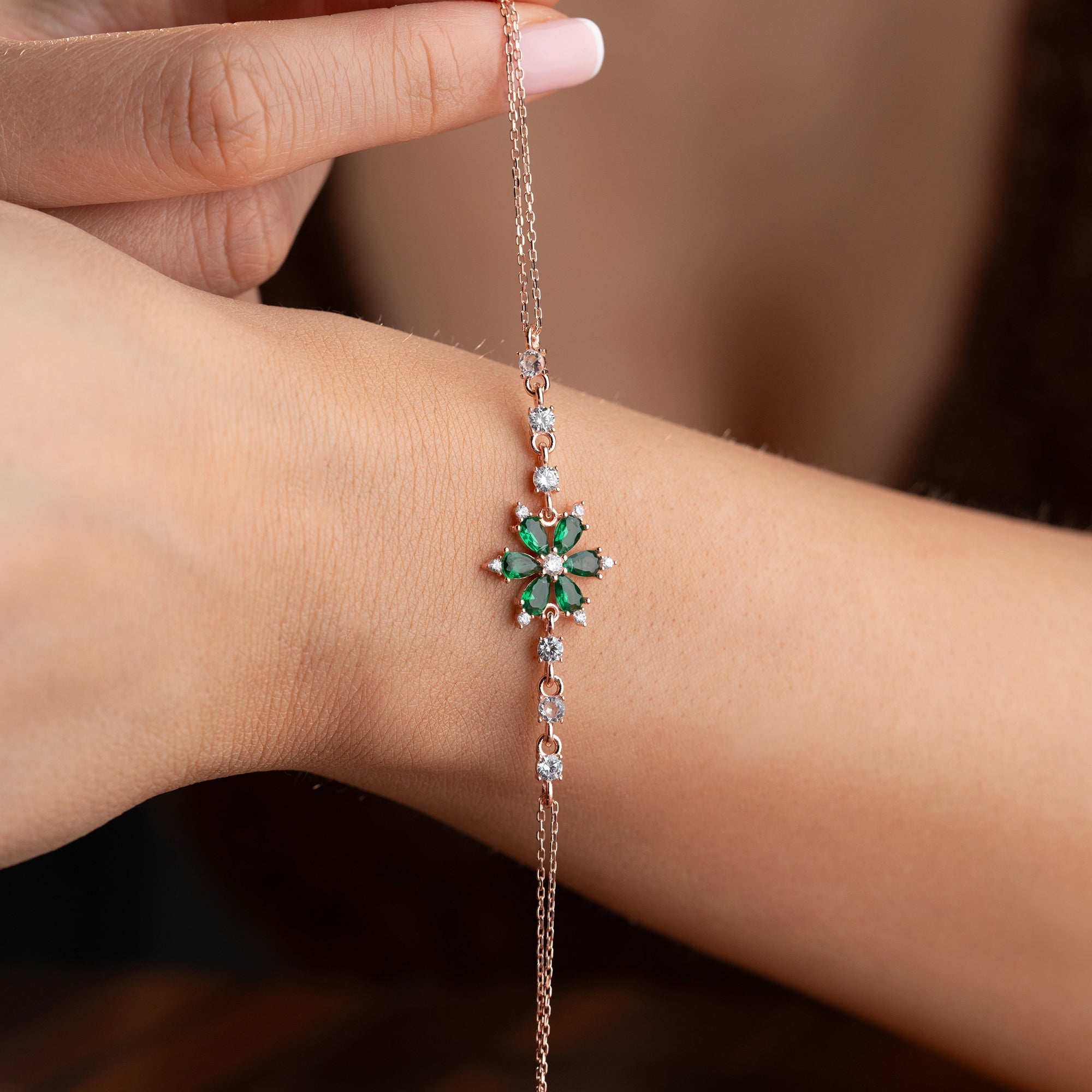 GRÜNER LOTUS ARMKETTE | 925 SILBER