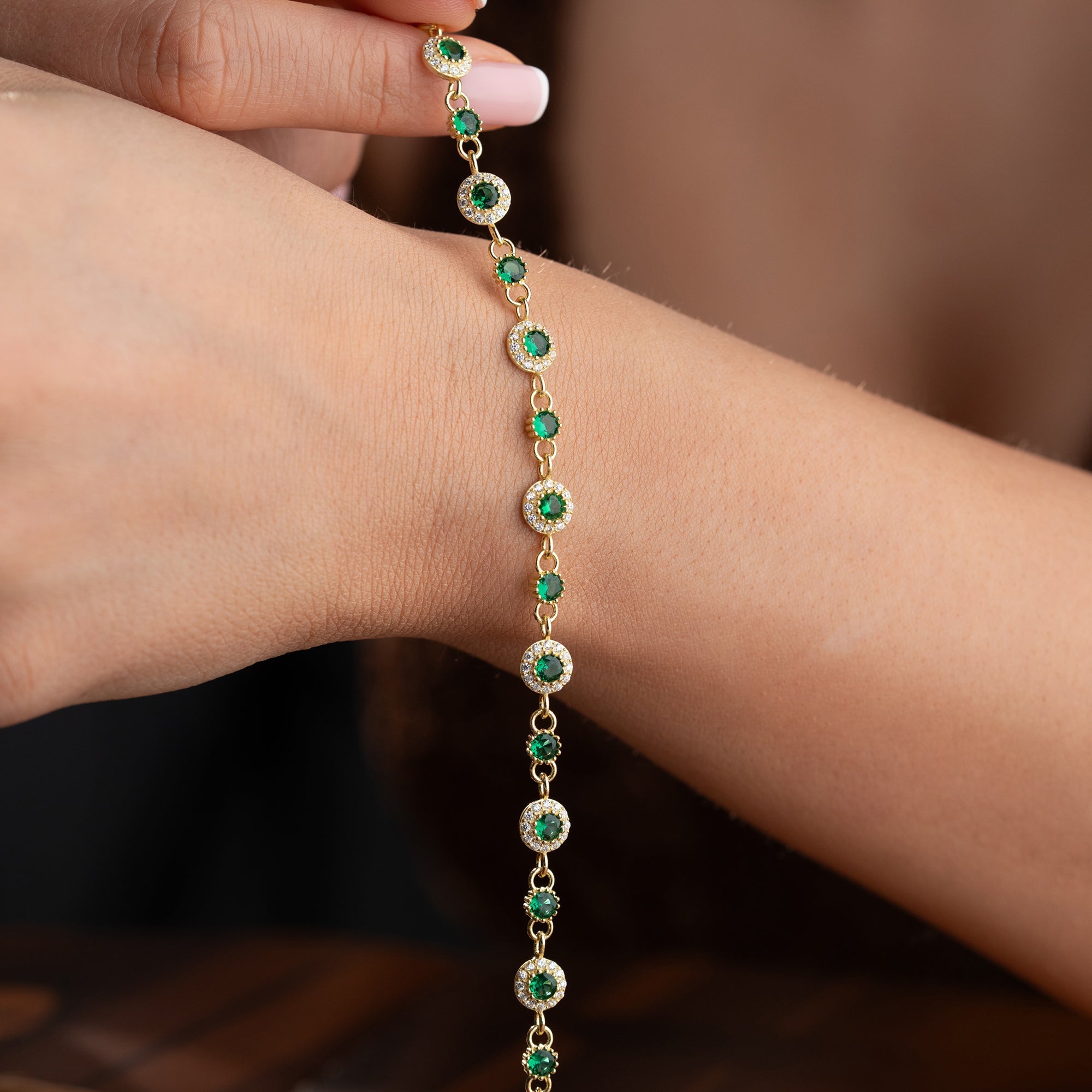 GRÜNER HELLY ARMKETTE | 925 SILBER