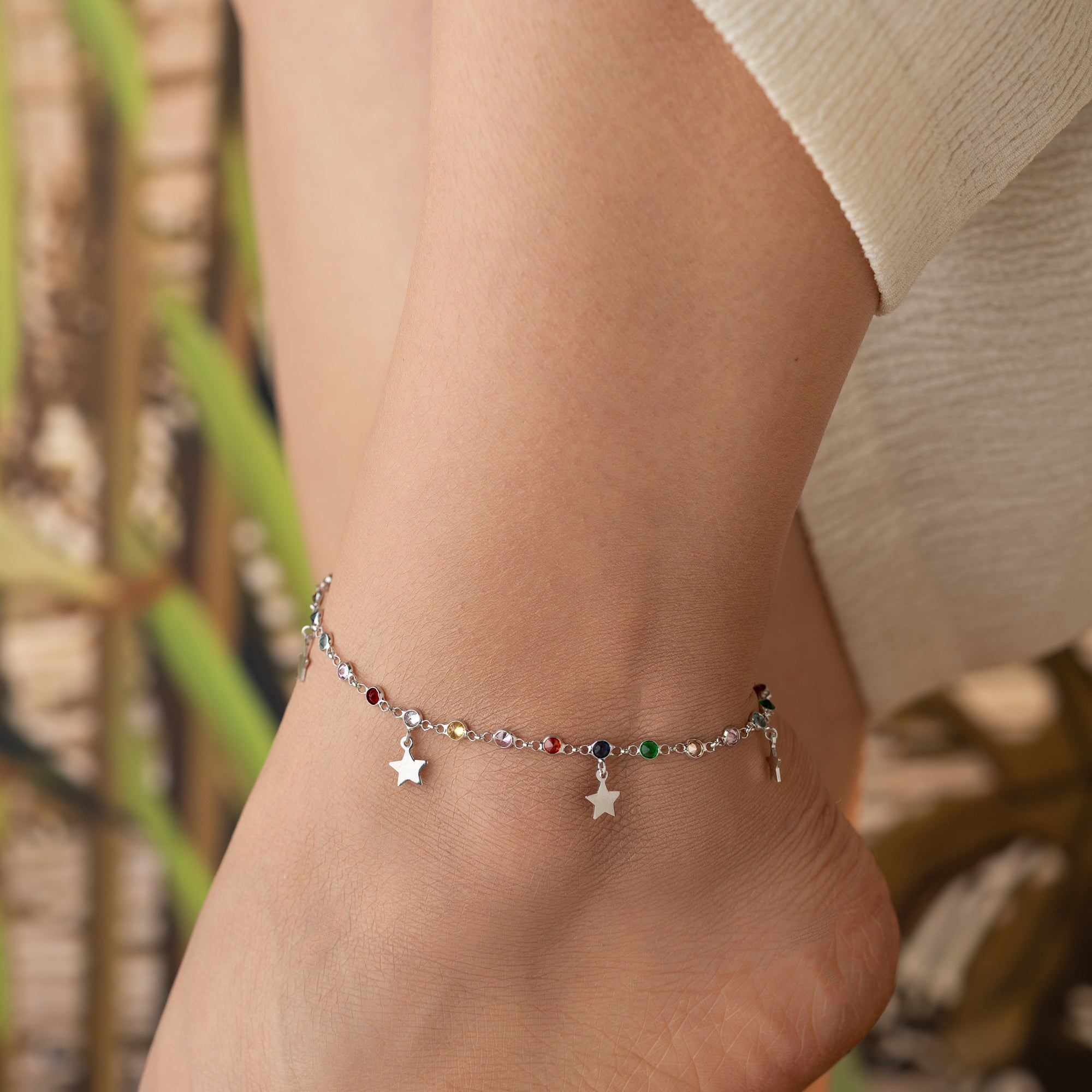 COLORFULL STERN FUSSKETTE | 925 SILBER