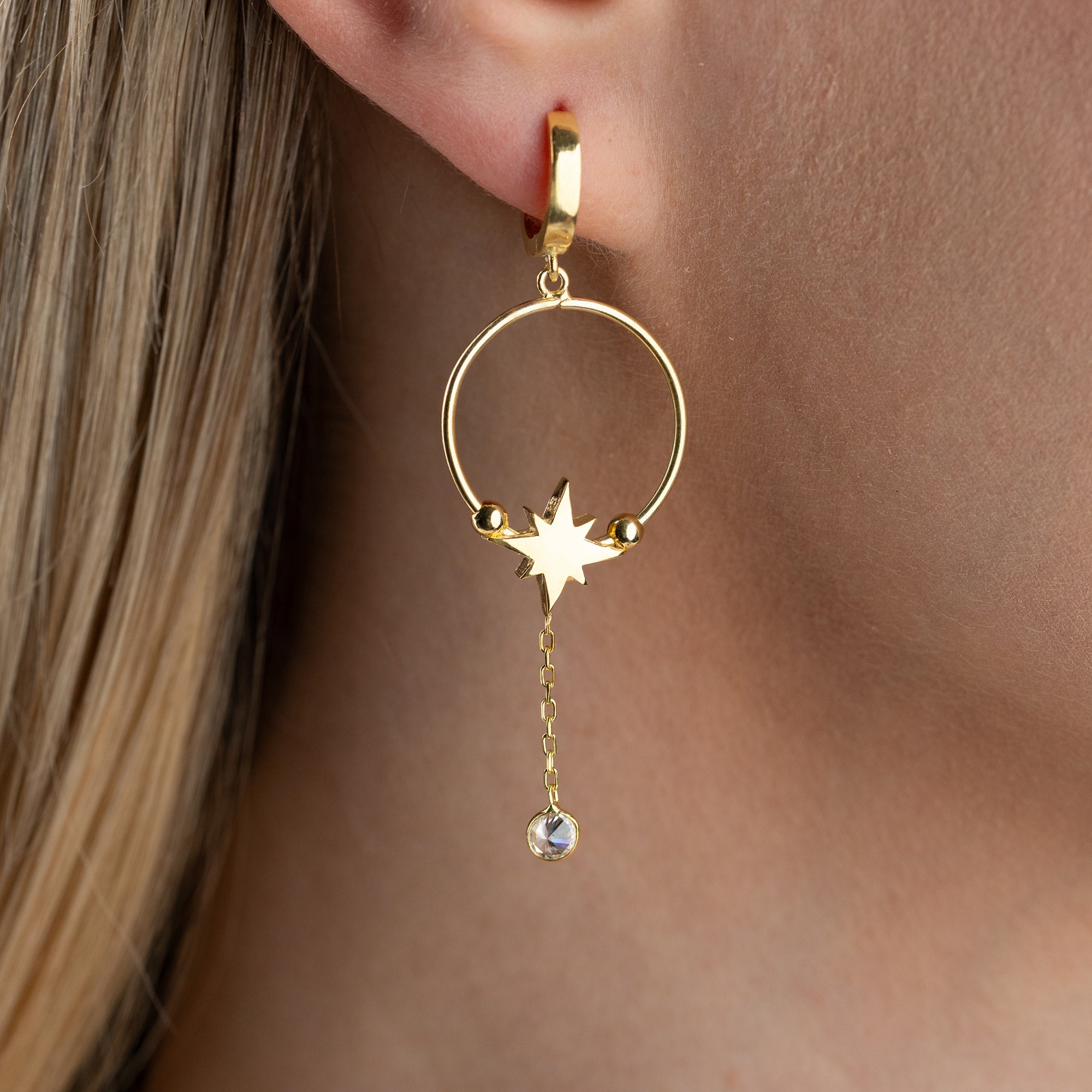 GOLDENER STERN  OHRRINGE | 925 SILBER