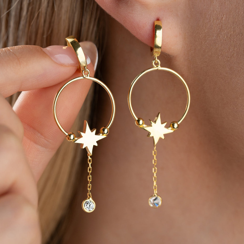 GOLDENER STERN  OHRRINGE | 925 SILBER