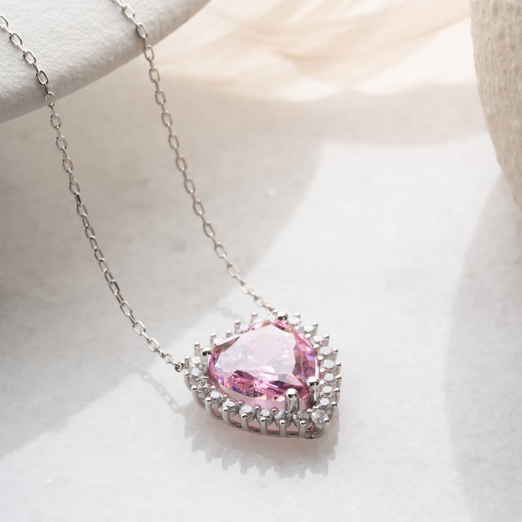 ROSA KRISTALLHERZ HALSKETTE | 925 SILBER