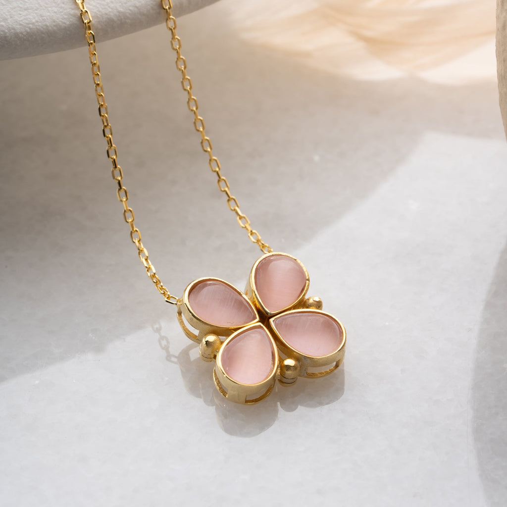 AUFKLAPPBARE HALSKETTE MIT ROSA BLÜTENBLÄTTERN HALSKETTE | 925 SILBER