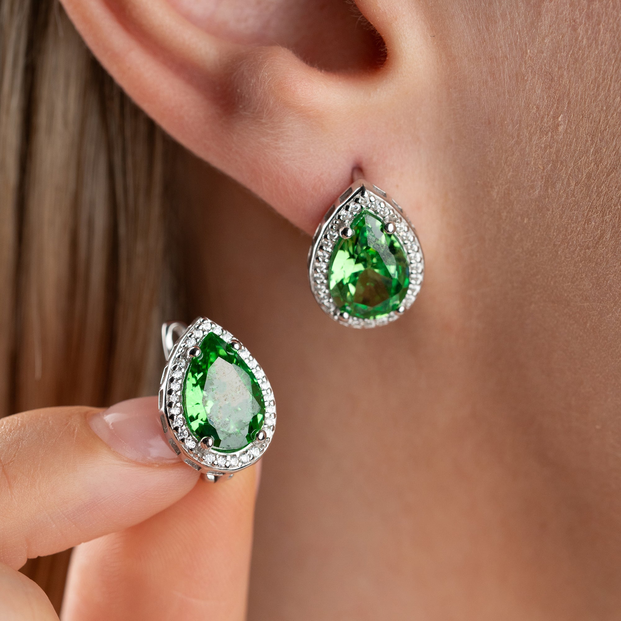 DROP SMARAGDSTEIN   OHRRINGE | 925 SILBER