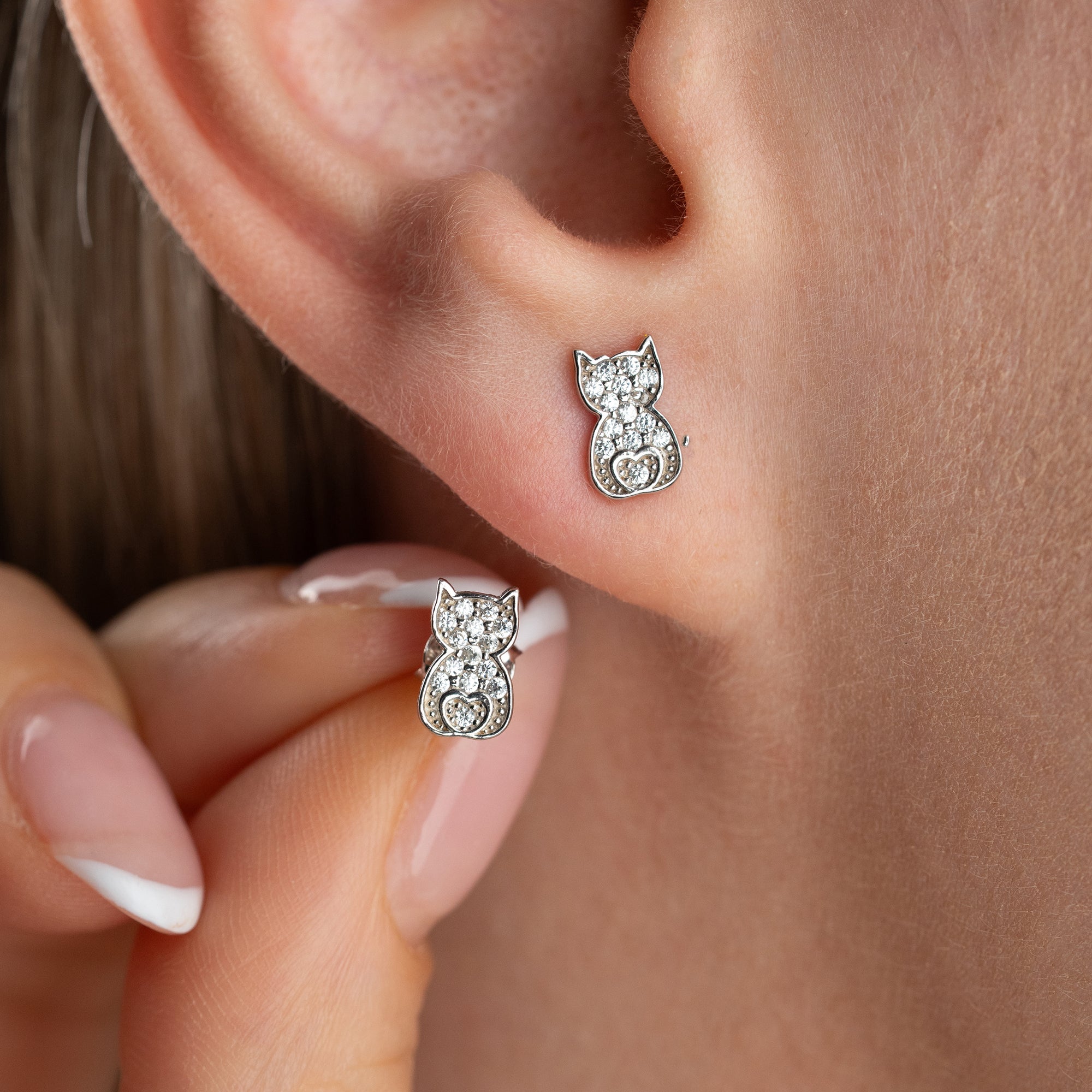STEINIGE KATZE OHRRINGE | 925 SILBER