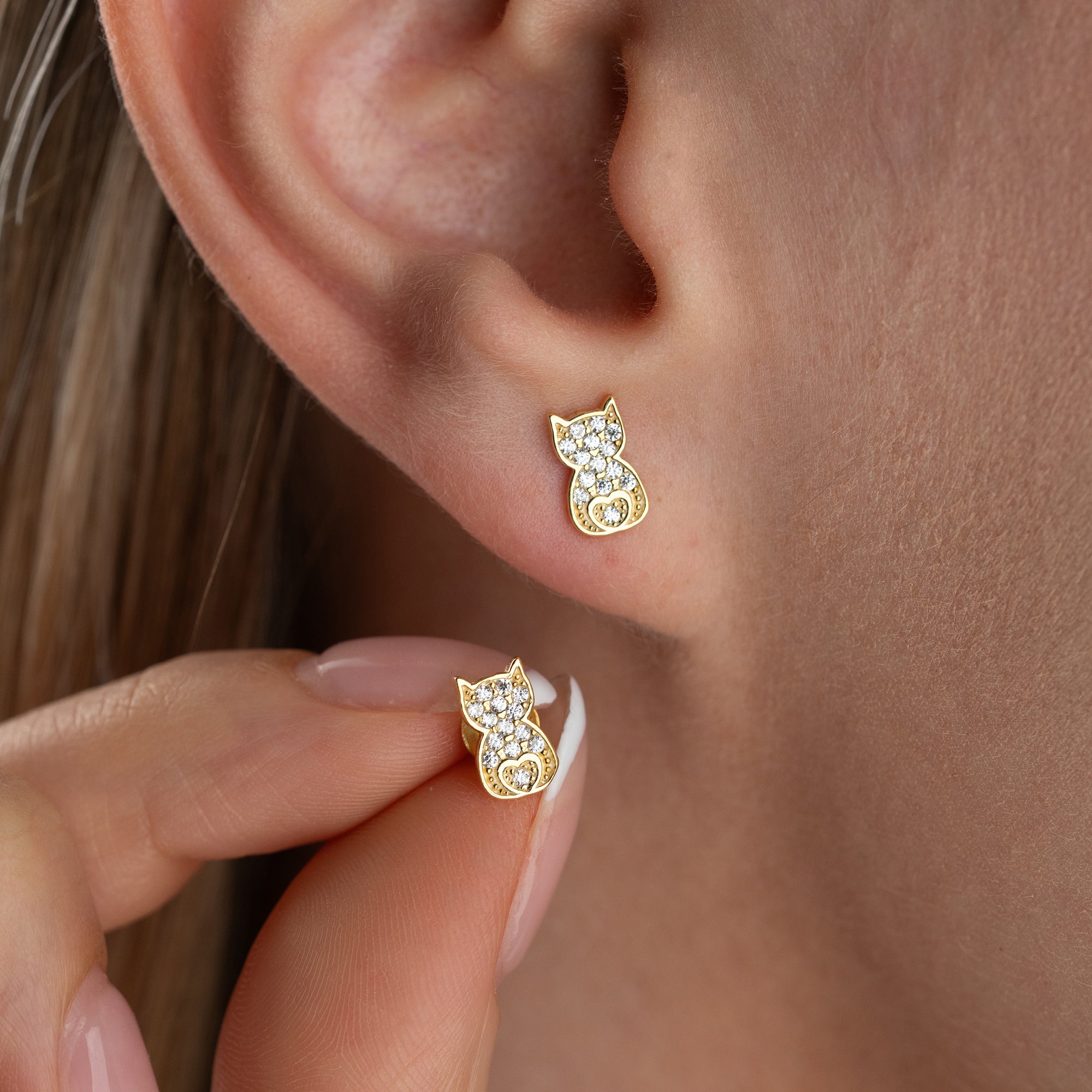 STEINIGE KATZE  OHRRINGE | 925 SILBER