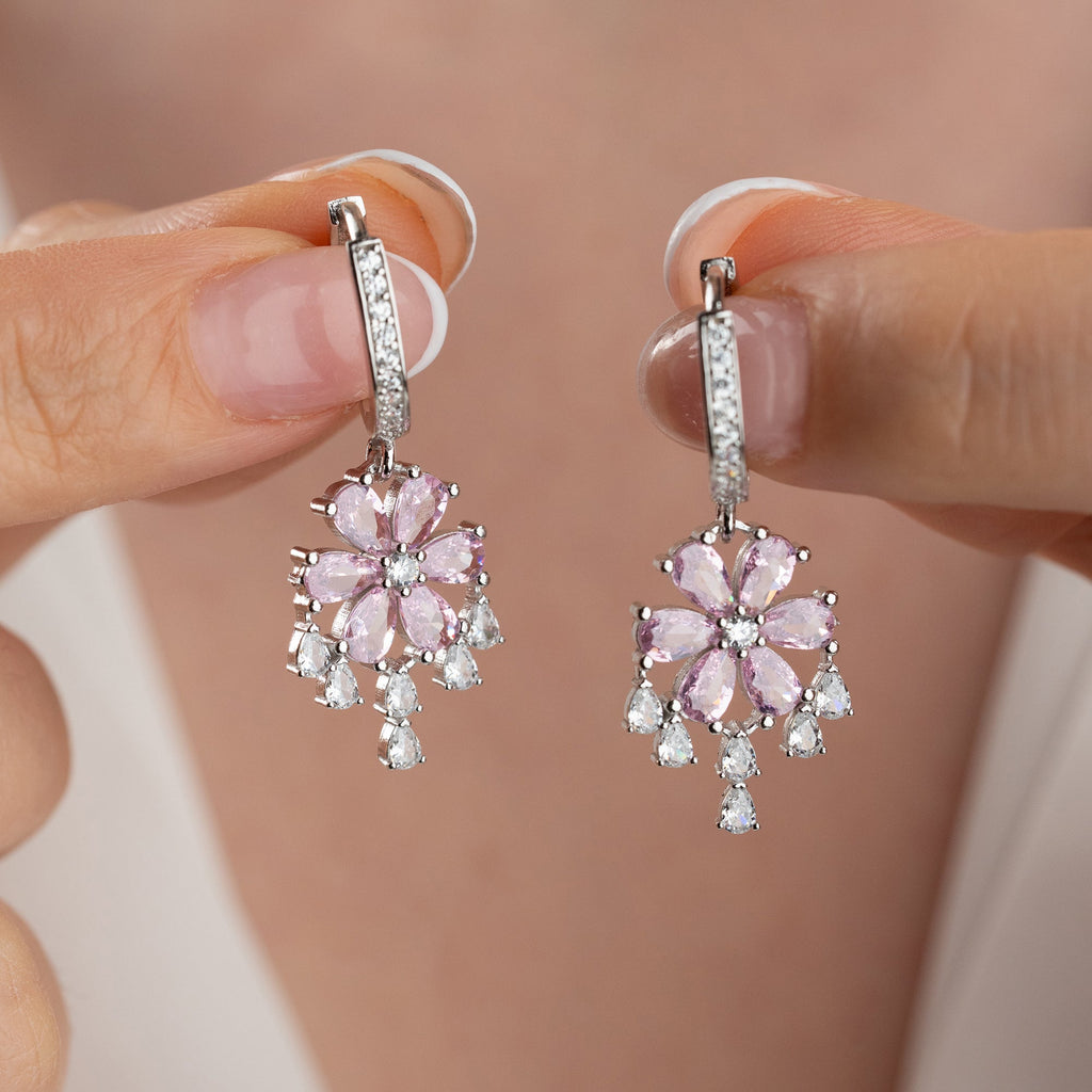 LILA STEINBLUME OHRRINGE | 925 SILBER
