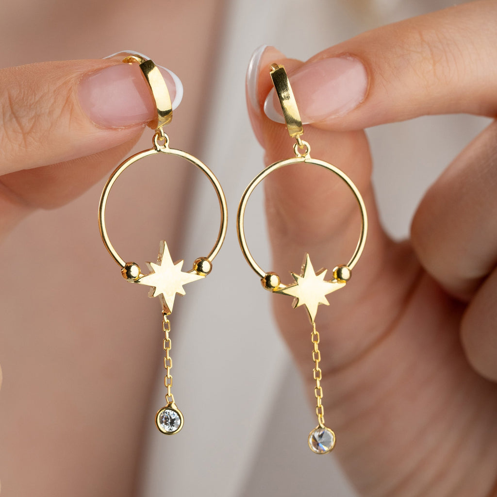 GOLDENER STERN  OHRRINGE | 925 SILBER