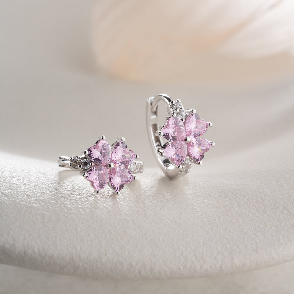 MINIMALISTISCHE BLUME AUS SILBER MIT ROSA STEIN OHRRINGE | 925 SILBER