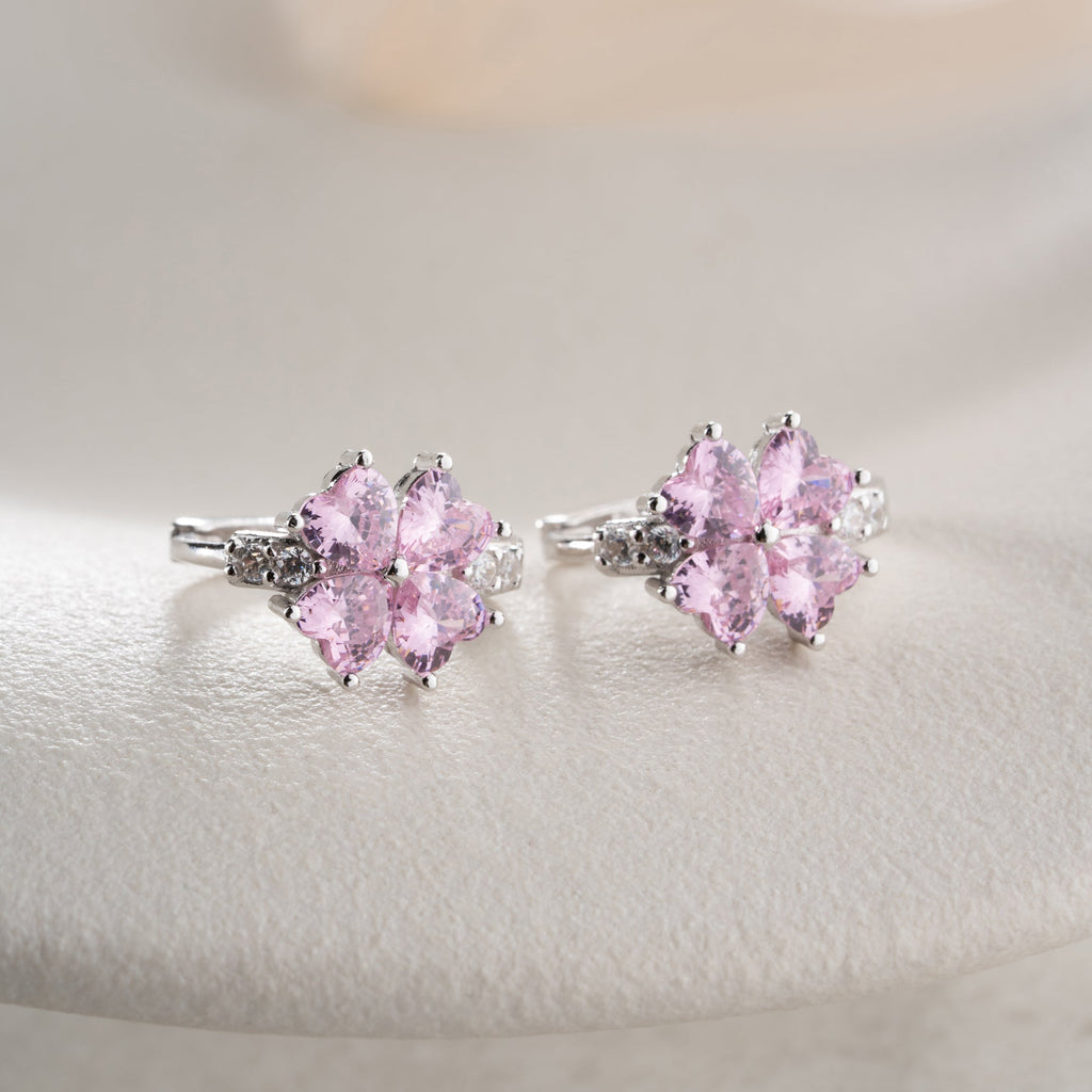MINIMALISTISCHE BLUME AUS SILBER MIT ROSA STEIN OHRRINGE | 925 SILBER