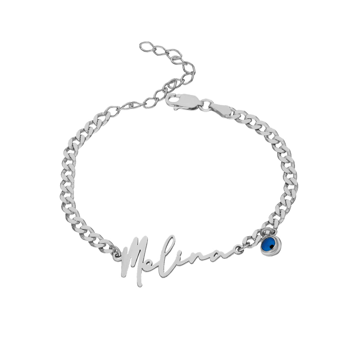 DESASTER CUBAN NAMENSARMKETTE MIT NAZAR aus 925 Silber - Eleganter Halskette - AURIME