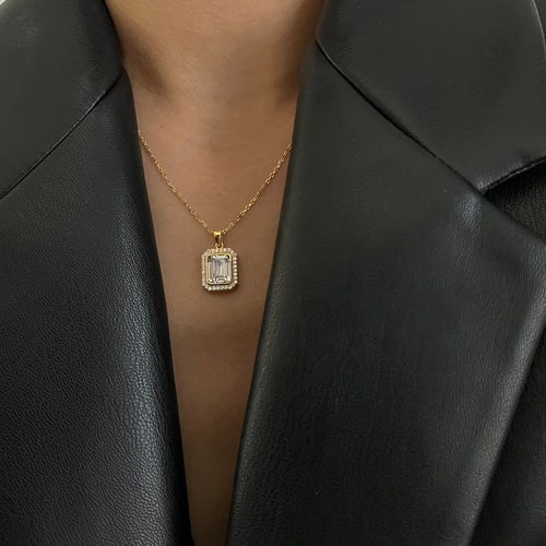 Baguette Zirkonia Kette aus 925 Silber von AURIME, silberfarbene Halskette mit rechteckigen Zirkonia-Steinen, elegante Schmuck.