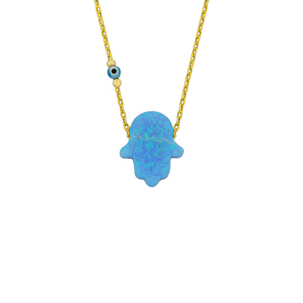 FATIMAS HAND OPAL KETTE MIT NAZAR aus 925 Silber - Eleganter Halskette - AURIME