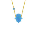 Silberne Fatimas Hand Opal Kette mit Nazar-Anhänger, handgefertigt von Aurime, detailreiche Schmuckstück mit spirituellem Schutz.