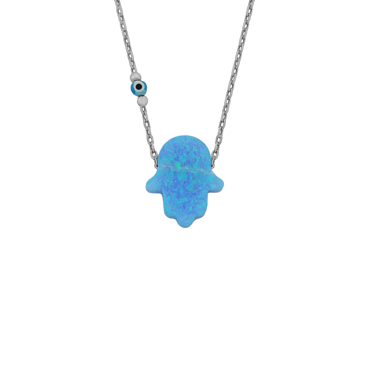 FATIMAS HAND OPAL KETTE MIT NAZAR aus 925 Silber - Eleganter Halskette - AURIME