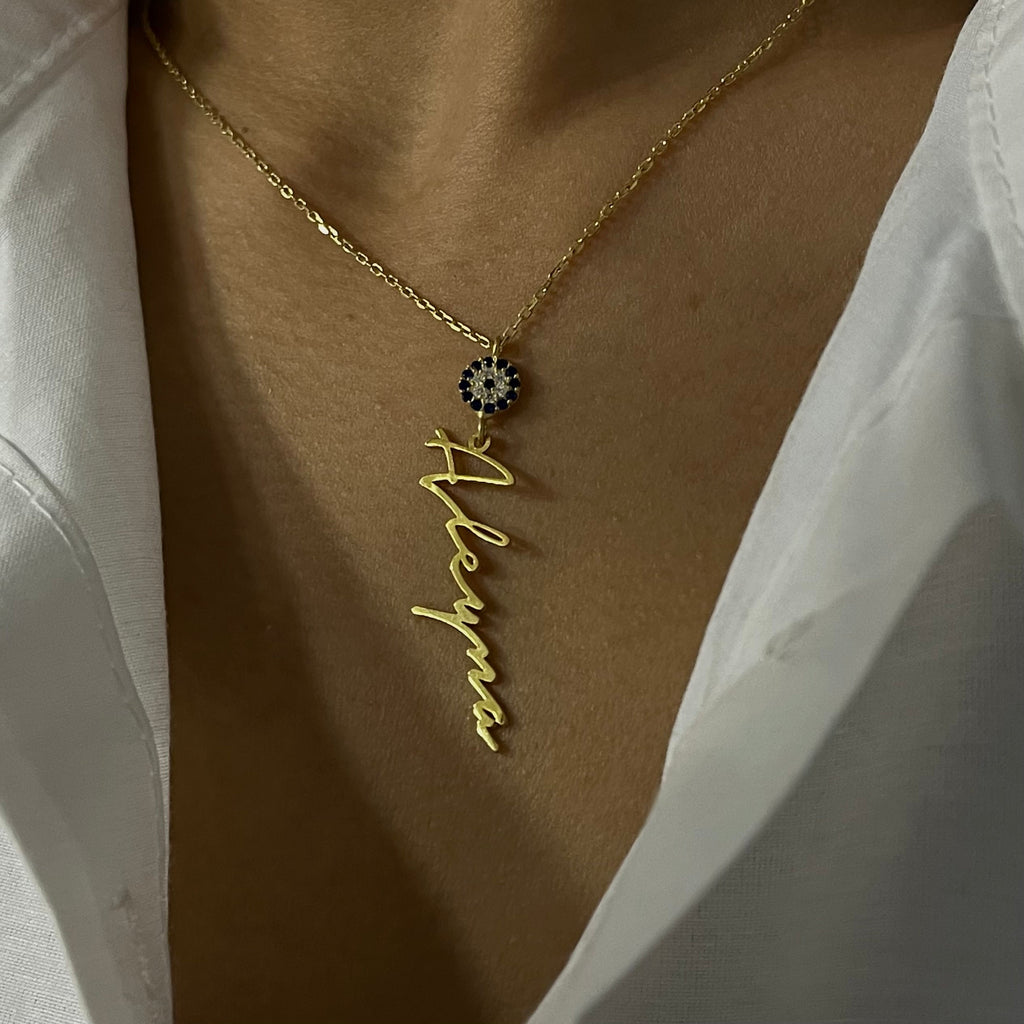 SIGNATUR NAMENSKETTE MIT NAZARSTEIN aus 925 Silber - Eleganter Halskette - AURIME