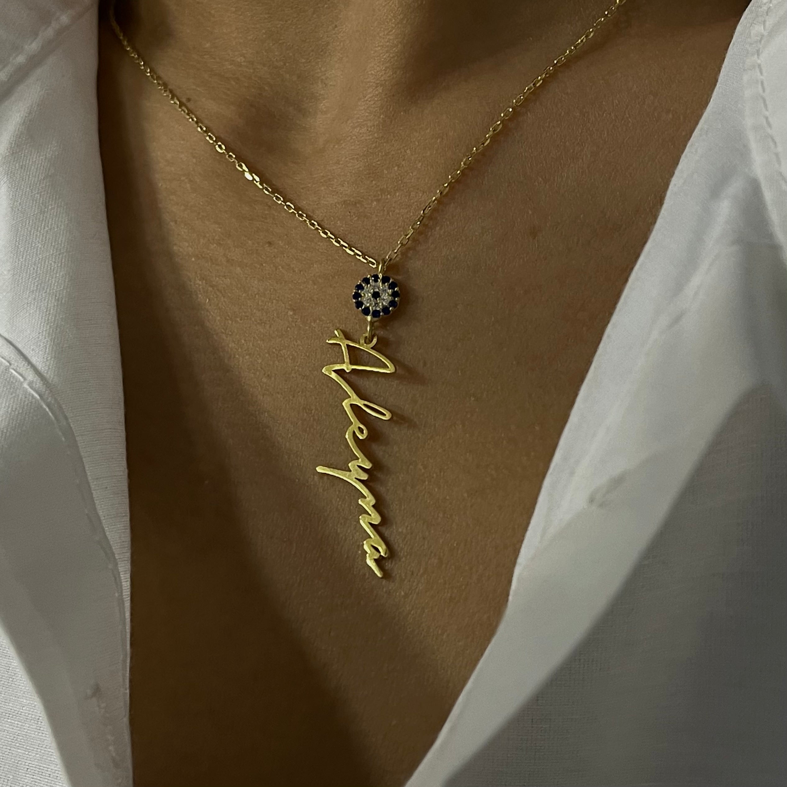 SIGNATUR NAMENSKETTE MIT NAZARSTEIN aus 925 Silber - Eleganter Halskette - AURIME