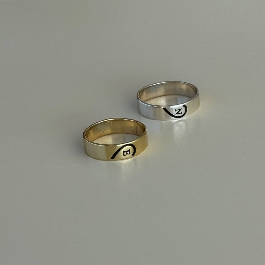 BUCHSTABEN HERZ  PARTNER RINGE | 925 SILBER