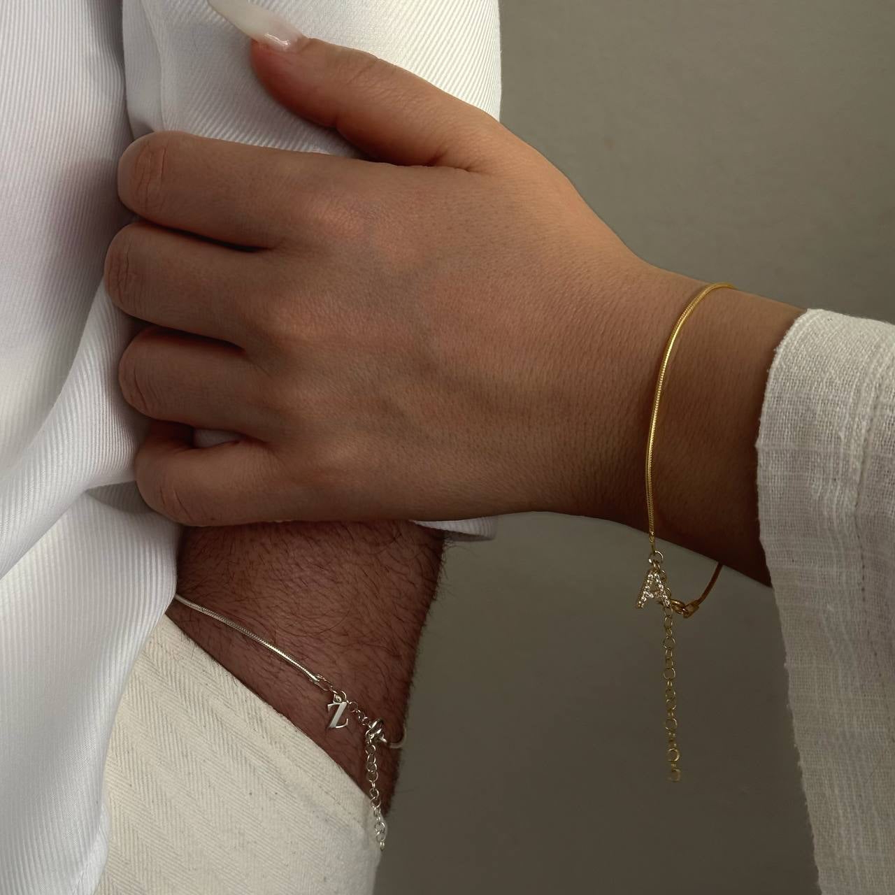 BIG SNAKE SKIN BUCHSTABEN PARTNERARMBAND aus 925 Silber - Eleganter Armband - AURIME