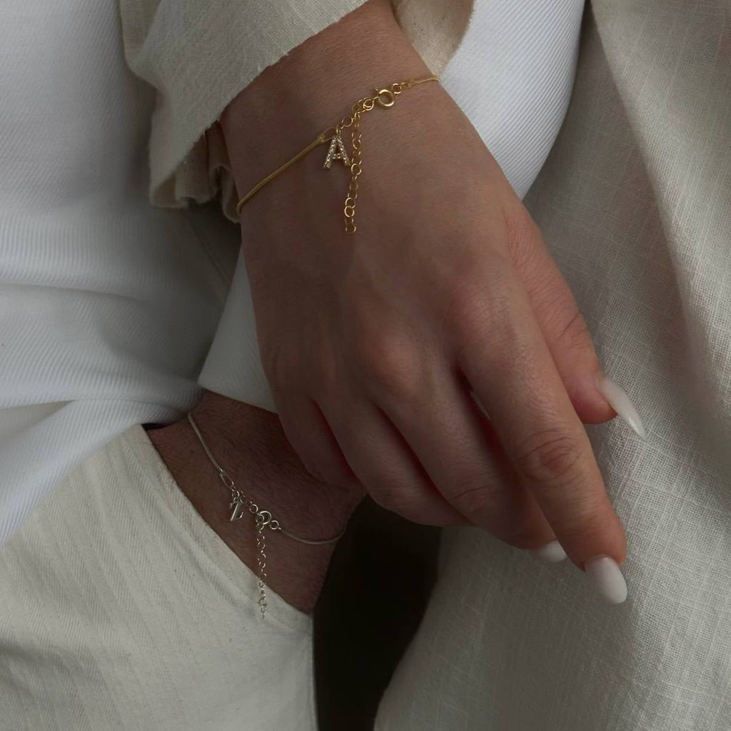 BIG SNAKE SKIN BUCHSTABEN PARTNERARMBAND aus 925 Silber - Eleganter Armband - AURIME