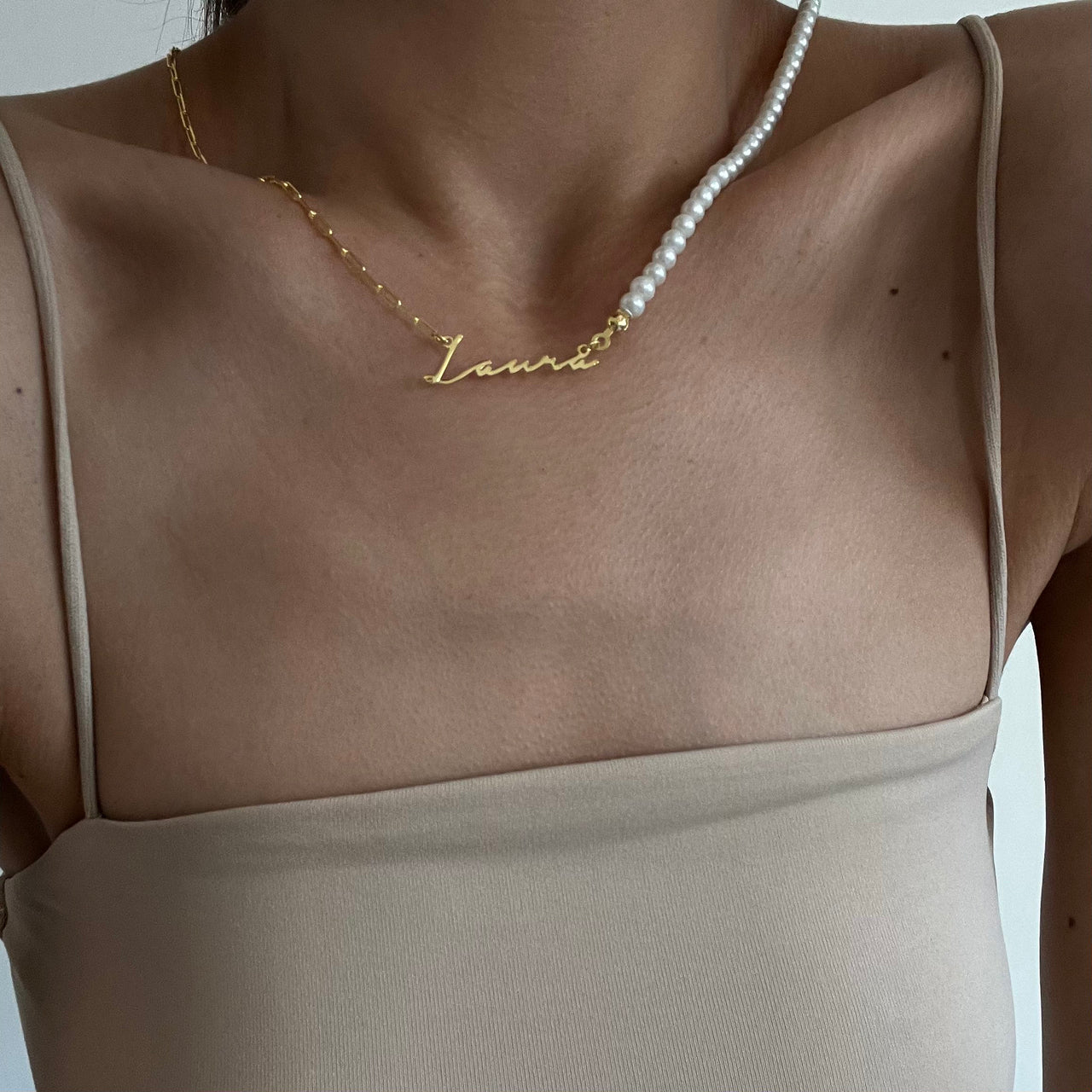 PERLEN ANKER KOMBI SIGNATUR NAMENSKETTE aus 925 Silber - Eleganter Halskette - AURIME