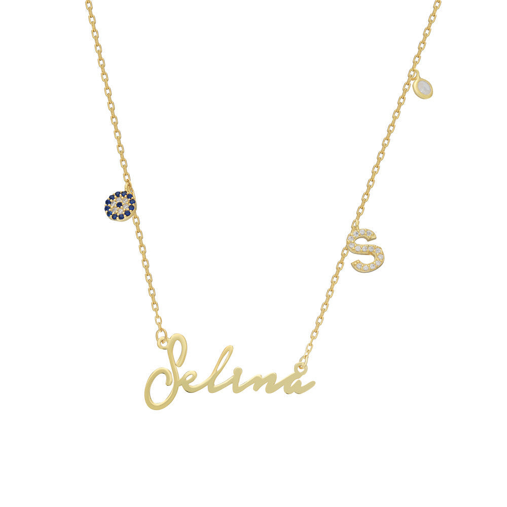 NAMENSKETTE NOTERA MIT INITIAL UND NAZAR aus 925 Silber - Eleganter Halskette - AURIME