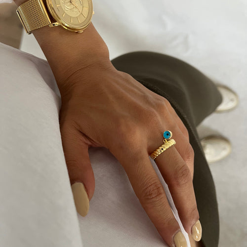 925 Silber BURMA NAZAR Ring von AURIME mit schützender Nazar-Träne, handgefertigt und detailreich gestaltet.