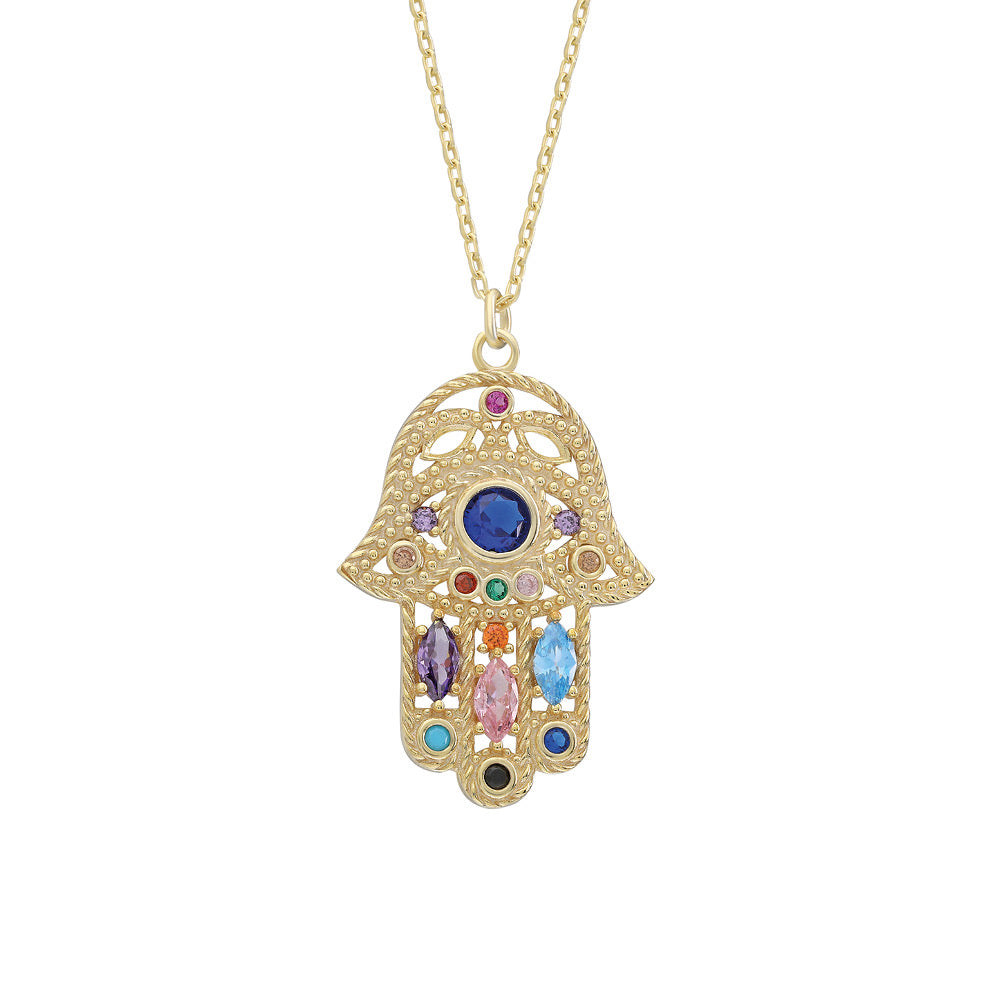 FATIMAS HAND COLORFULL HALSKETTE aus 925 Silber - Eleganter Halskette - AURIME