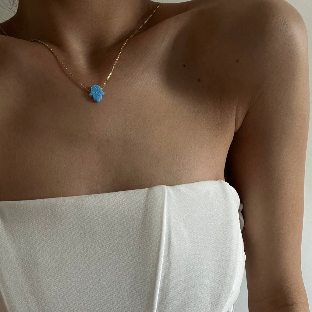FATIMAS HAND OPAL KETTE aus 925 Silber - Eleganter Halskette - AURIME