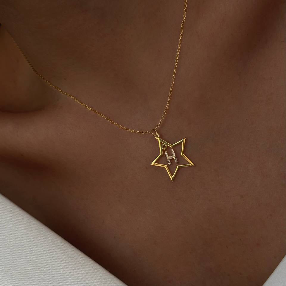 ZIRKONSTEIN STERN BUCHSTABEN HALSKETTE | 925 SILBER