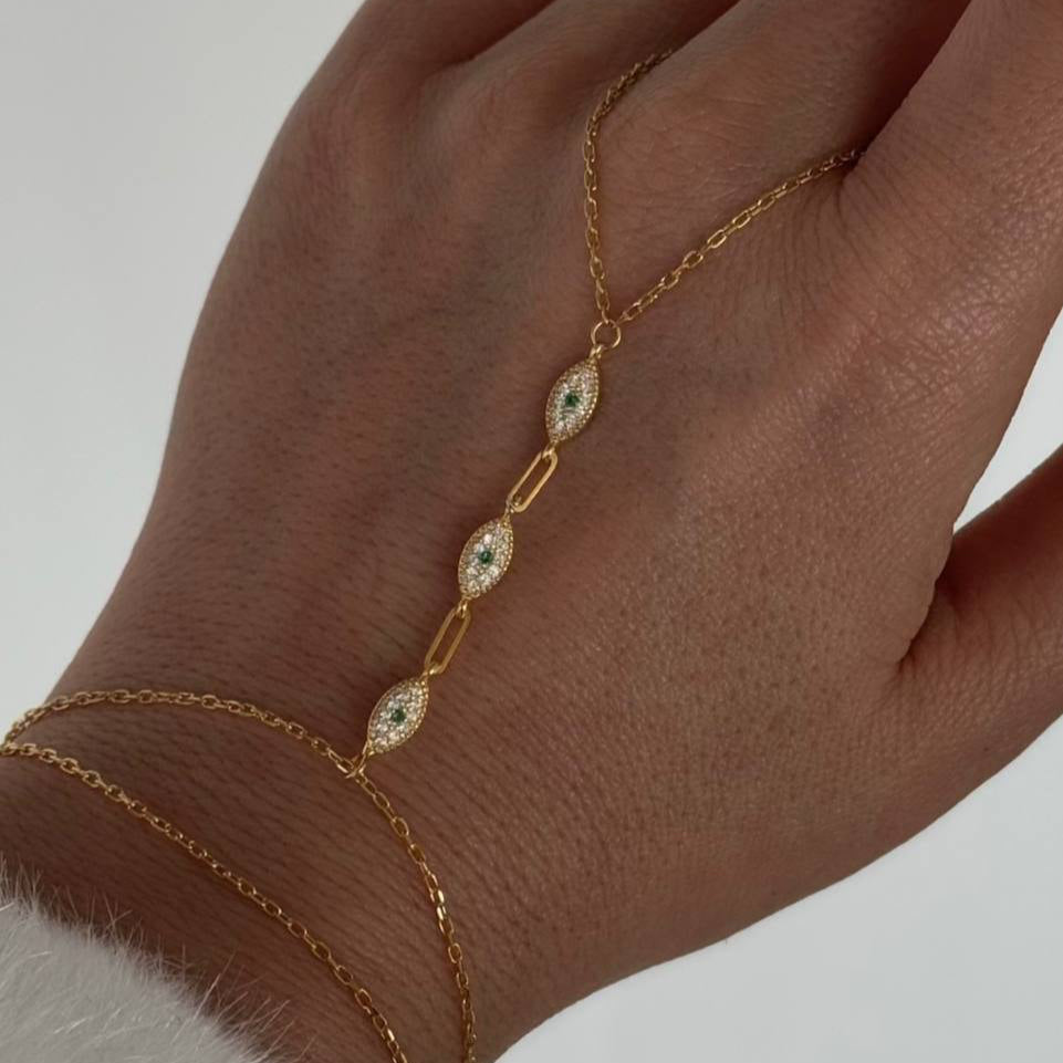 GRÜNER ZIRKONSTEIN EYE HANDKETTE aus 925 Silber - Eleganter Halskette - AURIME