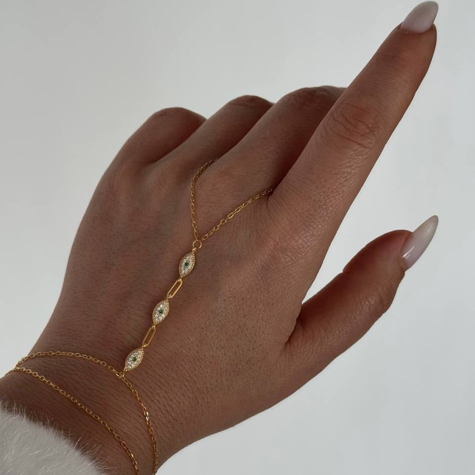 GRÜNER ZIRKONSTEIN EYE HANDKETTE aus 925 Silber - Eleganter Halskette - AURIME