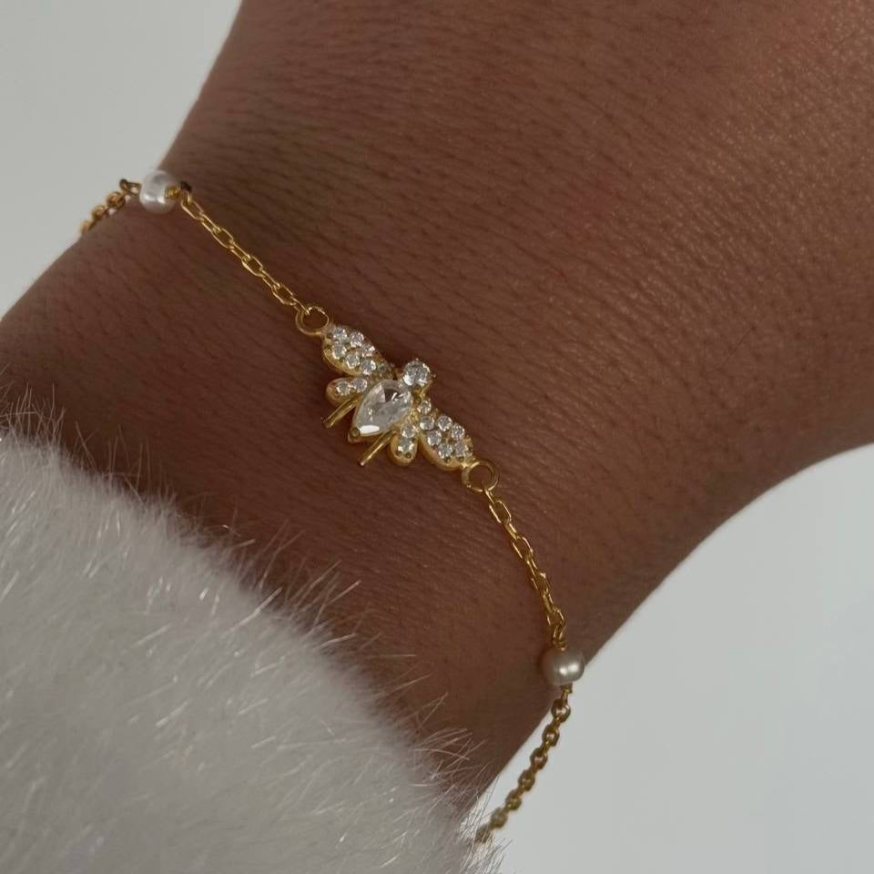 BIENENARMBAND MIT PERLENSTEIN | 925 SILBER